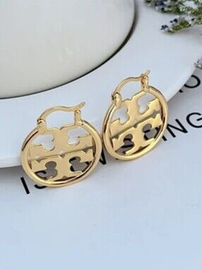 Tory Burch Gold Logo Hoop Earrings